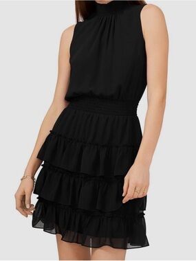 State Women's Black Mock Neck Dress Size M Mini Dress Smocked High Collar